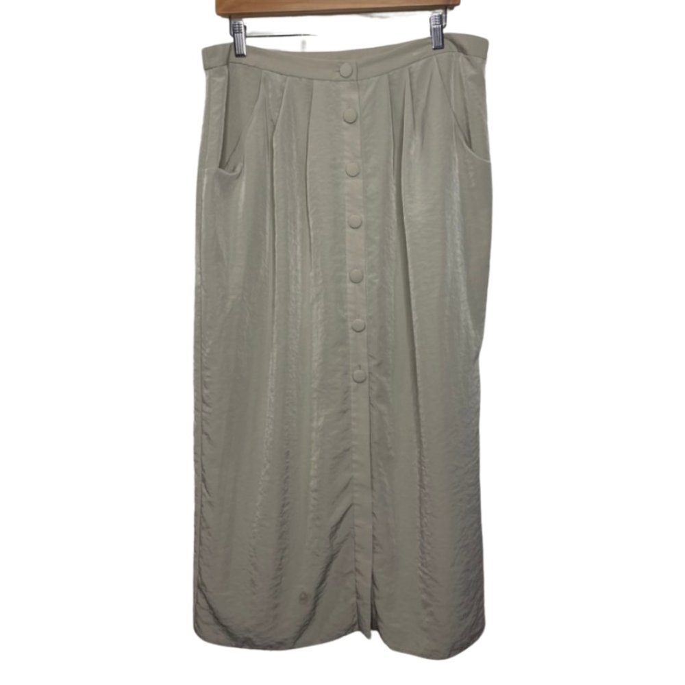 ASOS | Beige Button Front Pleated Midi Skirt with Pockets | Size 14
